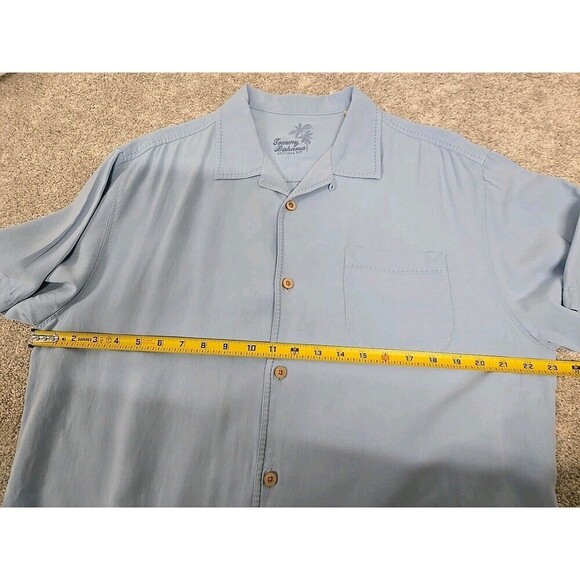Tommy Bahama Original Fit Button Down Short Sleeve Shirt 100% Silk Blue Men's L - Picture 7 of 8